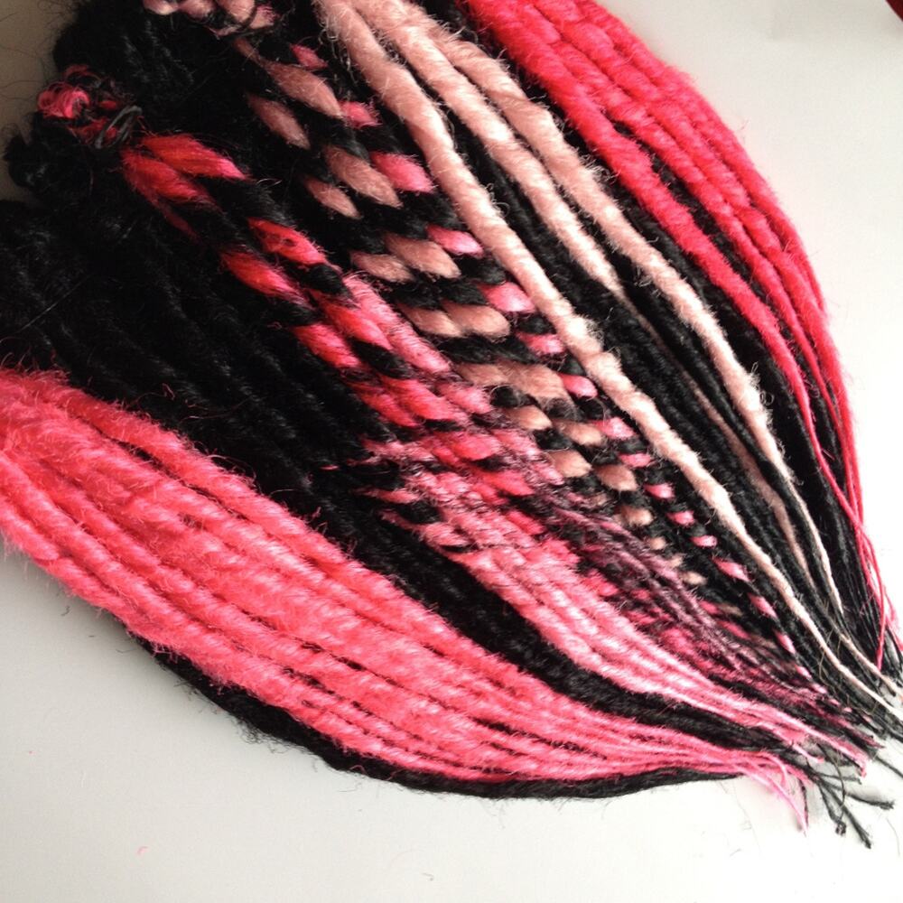90 Pink & Black Dreads Dreadlocks Hair Extensions